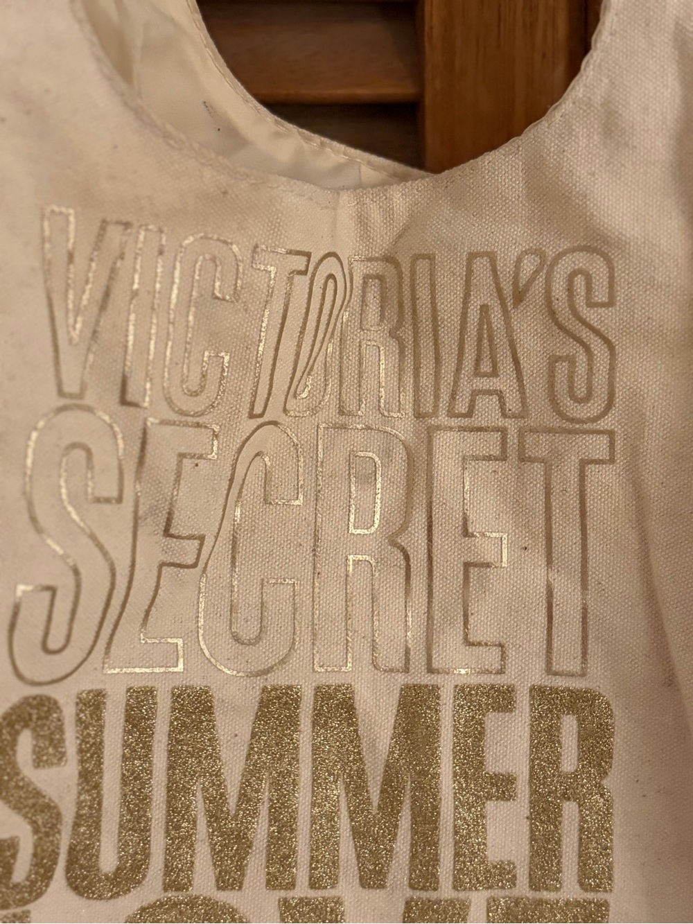 Victoria's Secret Gold and Cream Tote Bag in canvas